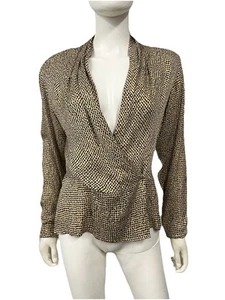 Vintage 90s Anne Klein II 100% Silk Plunge Feminine Power Blouse Women’s 10 L - Picture 1 of 11