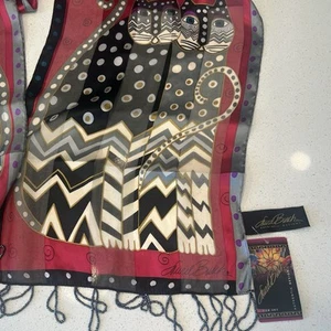 LAUREL BURCH Cats Beaded Fringe 100% Silk Geometric Red Rectangle Scarf NWT - Picture 1 of 14