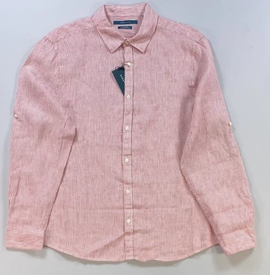 Men's Perry Ellis Linen Long Sleeve Button Front Pinstripe Shirt NEW - Image 1 of 3