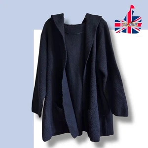 Woman’s Plus Size UK 22/24 Navy Blue Chunky Hooded Ladies Cardigan BY EVANS - Picture 1 of 7