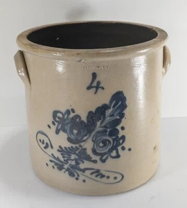 Antique 19th Century Albany Stoneware 4 Gallon Cobalt Blue Crock Farmhouse As Is - Picture 1 of 16