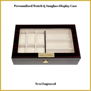 Personalized 6 Watch 3 Eyeglass Ebony Wood Storage Display Case Organizer Box - Picture 1 of 6