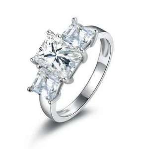 2.6ct Simulated Diamond Engagement Ring Three Stone White Gold Plated - Picture 1 of 9