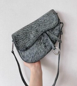 Ostrich Saddle Bag Shoulder Bag Grey One Shoulder Bag Body Bag Used Ex+ Auth JPN - Picture 1 of 9