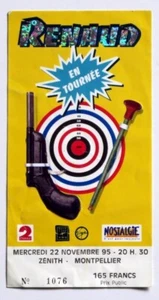 RENAUD billet ticket concert FRANCE Montpellier Mercredi 22 Novembre 1995 Sechan - Picture 1 of 2