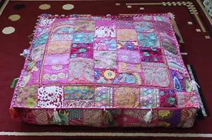 35X35" Large Handmade Pink Multi Patchwork Khambaria Floor Cushion Covers Throw - Foto 1 di 3