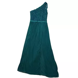 Neu mit Etikett Davids Braut formelles Kleid Waldgrün Spitze Chiffon 1 Schulter Größe 6 Kleid - Bild 1 von 17
