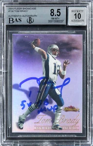 Tom Brady 5x SB MVP Signed 2000 Fleer Showcase #136 RC Card 8.5 Auto 10 BAS Slab - Picture 1 of 2