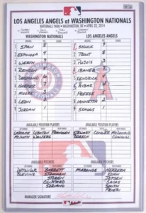 Tarjeta de alineación usada Albert Pujols 500th Home Run Game 22/04/2014 - Imagen 1 de 4