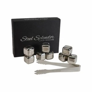 Set 8 Pietre per Rocce di Whisky in Acciaio Inox con Pinze, Cubetti di Ghiaccio Riutilizzabili - Foto 1 di 9