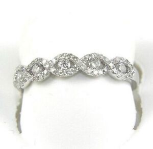 Natural Round Diamond Channel Criss Cross Lady's Ring Band 14k White Gold .38Ct