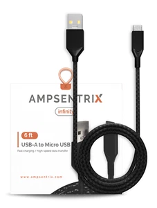 AmpSentrix - Cable Micro USB a USB Tipo A de 6 pies (Infinity) (Negro) - Imagen 1 de 3