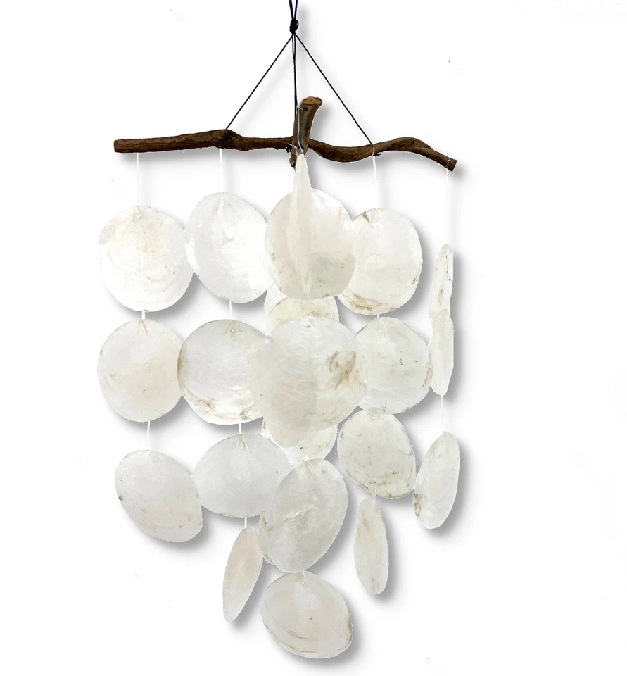 Capiz Shell Windchime -17" Indoor Outdoor Hanging Coastal White Home Décor - Image 1 of 4