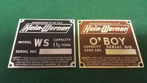 Hein-Werner Jack Data Plate CHOICE acid etched aluminum or Brass - Picture 1 of 4