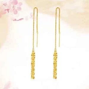 18K Solid Gold Drop Dangle Earrings Phoenix Tail Beautiful Charm Jewelry - Picture 1 of 11
