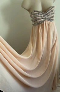 Taylor made dress gown Long Maxi Peach Beads Sequins Size 16 - Picture 1 of 15