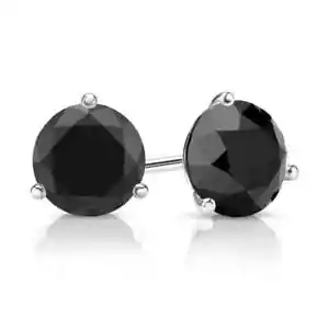 1 Ct Round Cut Black Natural Diamond Martini Stud Earrings 14K White Gold Plated - Picture 1 of 6