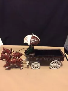 Vintage Cast Iron Horse Drawn Wagon With Driver Fresh Fruits & Vegetables Cart - Picture 1 of 12