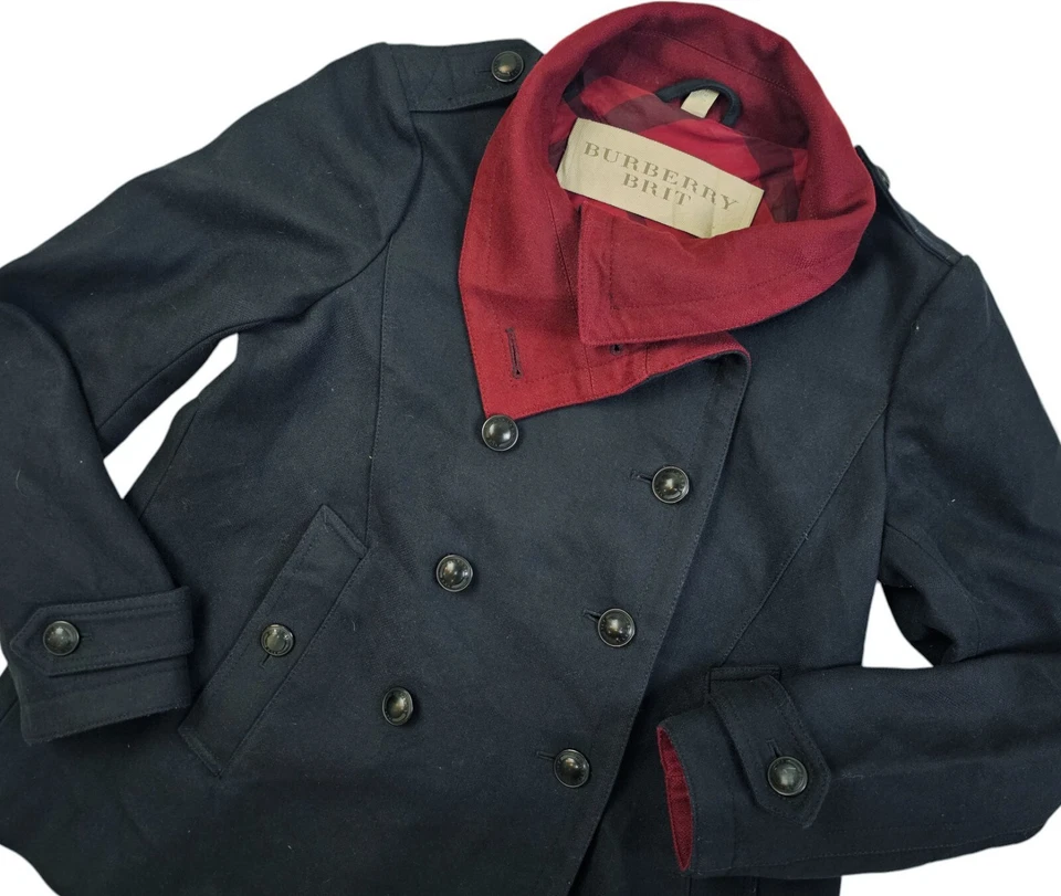 *LO ÚLTIMO Chaqueta Mujer BURBERRY BRIT SPORTS DOBLE BRESTED FORRADA LANA AZUL MARINO 10UK 6US M Foto 1 de 4