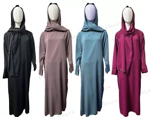 Womens Muslim Abaya Maxi Dress Kaftan Gown Islamic Hijab Abaya Jilbab prayer - Picture 1 of 17