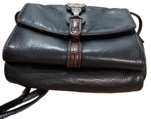 Bandolera organizadora de cuero negra/marrón Brighton Nepal usada en excelente estado - Imagen 1 de 12