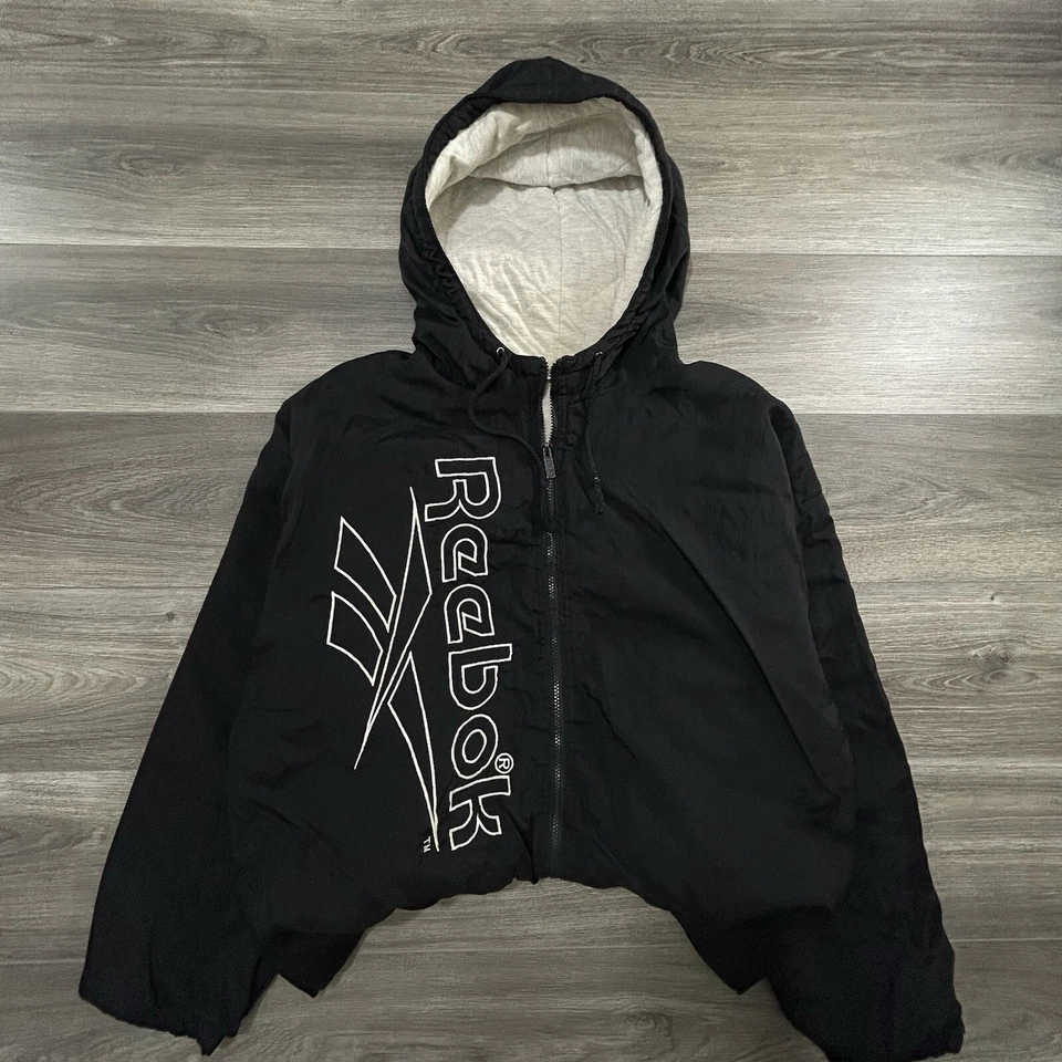 Chaqueta Reebok Vintage Años 90 Adulto Extra Grande Cremallera Completa Abrigo con Capucha Bolsillos Logo Foto 1 de 4