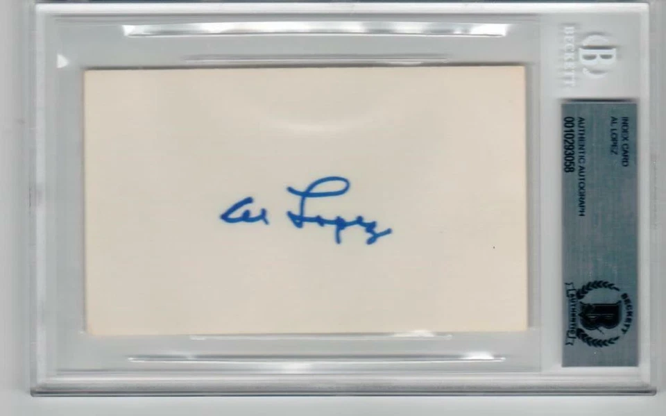 Al Lopez Indians Dodgers HOF signed 3x5 Index Card Beckett BAS Slabbed auto d 05 - Image 1 of 1