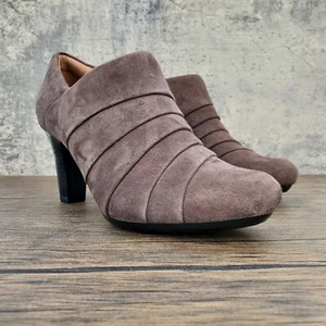 CLARKS Artisan Society Gown II peltro scamosciato plissettato stivaletti taglia 8,5M - Foto 1 di 12