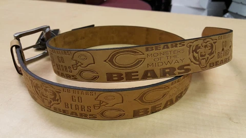 Chicago Bears Crazy Horse Embossed Slogan Mens Leather Belt Brown Tan 34 36 38 Cover