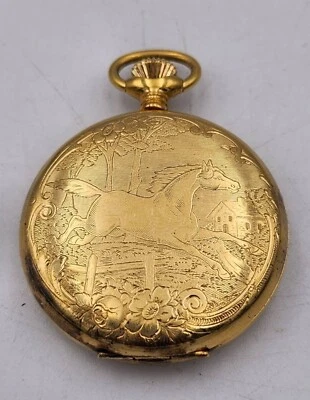 Peugeot Incabloc 17 Jewels Swiss Made Pocket Watch Horse Jockey Horses Rare - Image 1 of 4