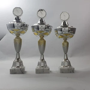 3er Serie Pokale in gold/silbermatt 41 - 44 cm inkl. Gravur und Emblem - S83 - Bild 1 von 7