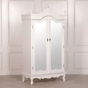 French Antique White Chateau Shabby Chic Mirrored Double Armoire Wardrobe - Picture 1 of 5