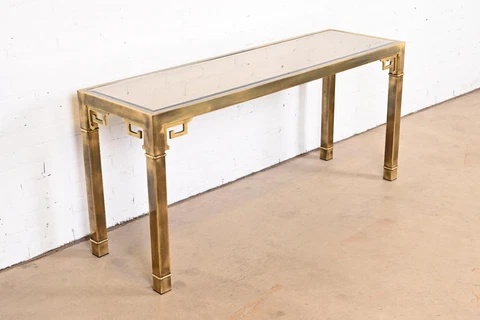Mastercraft Hollywood Regency Greek Key Brass and Mirrored Glass Console Table Cover
