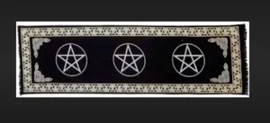 Langes Pentakel Altartuch 74"x23" Fransen schwarz & gold m groß Altar Ritualgebrauch - Bild 1 von 1