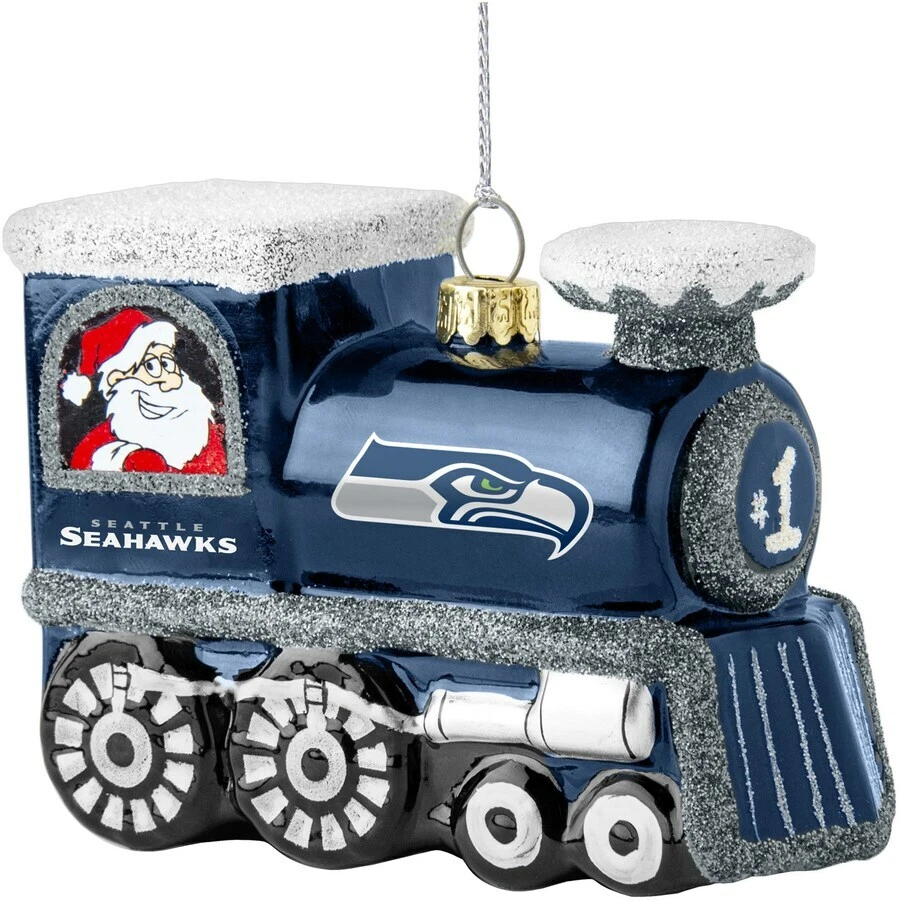 TOPPERSCOT BY BOELTER BRANDS Seattle Seahawks Official NFL Blown Glass Train Christmas Ornament