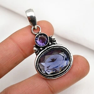 Iolite and Amethyst Pendant Gemstone Handmade 925 Silver Jewelry Christmas Gift - Picture 1 of 4