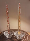 2 Vintage Lucite Red Heart Flecked Taper Candles  + Vintage Glass Candle holders