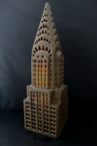 Heavy Cast Iron Chrysler Building Skyscraper Statue Candle Lantern 17" - 9.5lb - Picture 1 of 10