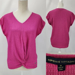 Adrienne Vittadini Womens Medium Dolman Sleeve Magenta Crinkle Twist Front Top - Picture 1 of 12
