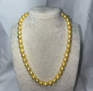 Natural Gold South Sea Pearl Necklace 14k gold plating 10mm 18inch - Picture 1 of 4
