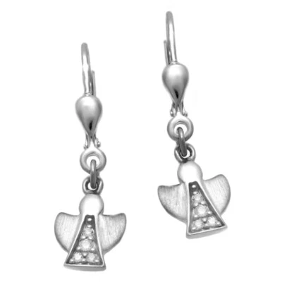 Orecchini Pendenti Angelo con Zirconia Bianco 925 Argento Prova di Appannamento - Immagine 1 di 3