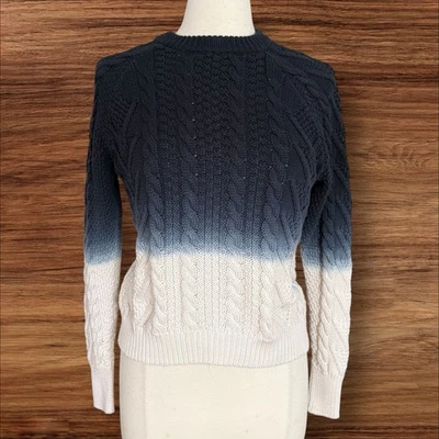 Suéter Tejido Algodón por Otoño Cachemira Ombre Cable Talla S Azul Marino a Blanco Cuello Redondo Foto 1 de 4