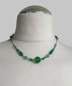 VINTAGE ART DECO Stil grüne Folie Glasperlen Halskette _ wunderschön - Bild 1 von 16