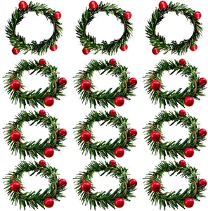 Weihnachten Serviettenringe Weihnachten Serviettenhalter Stechpalme Beere Kerzenkranz für Verbot - Bild 1 von 3