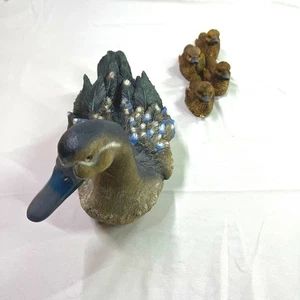 Collections Inc Mother Duck 4 Baby Ducklings Brown Blue Faux Wood Decorative - Picture 1 of 12