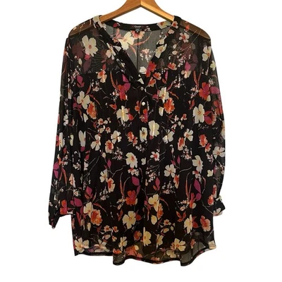 Top Popover Floral Oscuro Cocomo para Mujer Talla 3X Malla Forrada Pintucks Oficina Carrera Foto 1 de 4