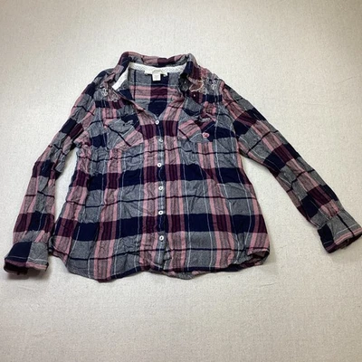 Camisa a Cuadros Bordada con Botones Manga Larga Grande America Blues De Colección Foto 1 de 4