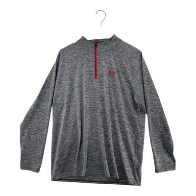 Camiseta Under Armour Mujer Gris Jaspeado Rojo Cuarto Cremallera Manga Larga Heatgear XL Foto 1 de 4
