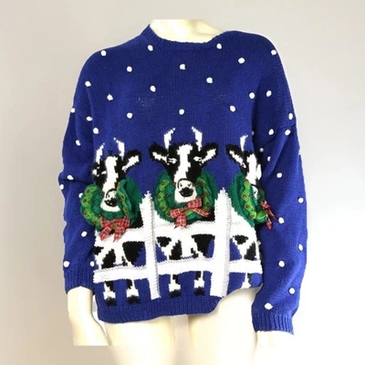 Suéter Azul Vintage Algodón Marisa Christina The Christmas Collection Talla L Foto 1 de 4