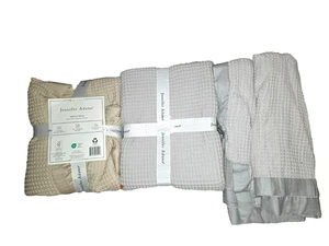4-Pack Jennifer Adams Cotton Waffle Throw - 60" x 70" - 3x Blue 1x Beige 1796261 - Picture 1 of 9